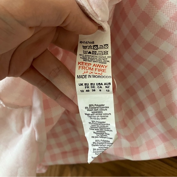 PrettyLittleThing Pink Gingham Ruched Tie Bust Frill Hem Bodycon Dress Size 8 - Picture 7 of 12